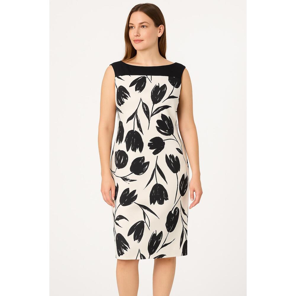 AB Studio Dress Womens Black White Sleeveless Floral Graphic‎ Pattern Modern